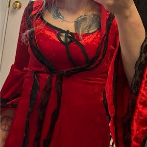 Women's Velvet Lace-Trim Red Nightdress